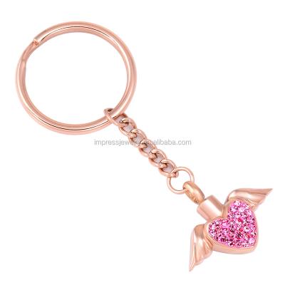 China CLASSIC Stainless Steel Love Angel Wings and Diamond Commemorative Cremation Ash Women Children Openable Decorative Key Chain for sale