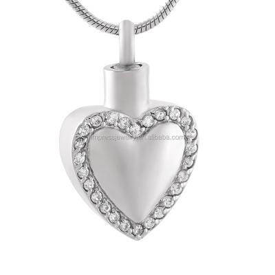 China Wholesale Bulk Ashes Holder IJD9822 White/Pink Crystal Heart Shape Stainless Steel Keepsake Pendant - Engravable Cremation Jewelry for sale