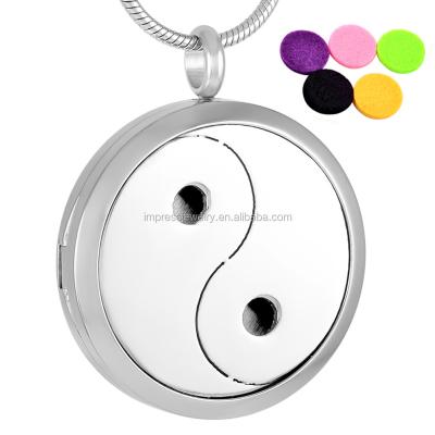 China IJP0016 30mm Chinese Ying Yang Essential Oil Diffuser Necklace Stainless Steel Perfume Pendant Necklace for sale