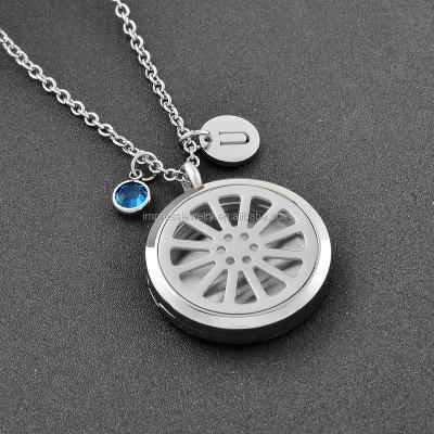 China Wholesale Stainless Steel Wheel Around High Polished Aroma Essential Oil Diffuser Perfume Necklace Car Diffuser Pendant Stainless Steel Jewelry for sale