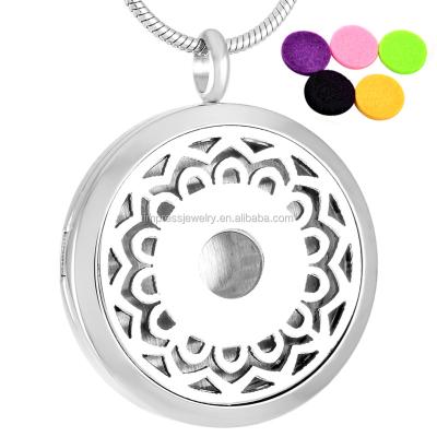 China Wholesale Popular Round Diffuser Necklace Essential Oil Aromatherapy Stainless Steel Sunflower Car Diffuser Pendant Stainless Steel Jewelry for sale