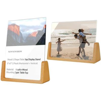 China A4A5A6 Custom Acrylic Material Eco-friendly Material Acrylic Wooden Menu Card Holder Table Postcard Photo Picture Display Stand For Office for sale