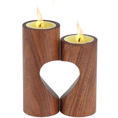 China 2 Unit Heart Pedestal Tea Light Romantic Rustic Wooden Candle Holder Home Decoration Set For Home Table Decoration for sale