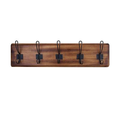 China Wall Mounted Rustic Solid Pine Wooden Coat Hooks Viable Coat Rack with 5 Rustic Hooks for Entryway Kitchen Bathroom for sale