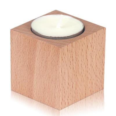 China Home Decoration Valentine's Day Decor Natural Square Tealight Candle Holder Romantic Wedding Wooden Stand For Home Decoration for sale