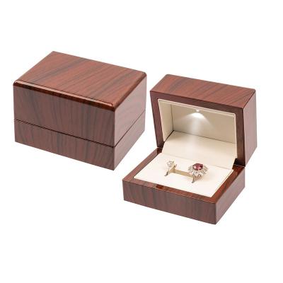 China With Magnetic Luxury Wooden LED Light Ring Box Jewelry Organizer Display Storage Packaging Box for sale