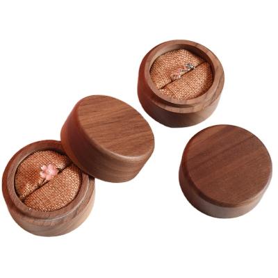 China Handmade Luxury Personalized Nuts Around Small Wooden Packaging Box Jewelry Ring Box Gift Packaging For Wedding for sale