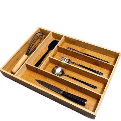 China Sustainable Kitchen Utensil Wooden Tray Storage Drawer Organizer Bamboo Silverware Tray For Flatware for sale