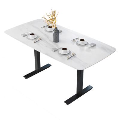 China (Height)Adjustable Table Top Luxury Dining Table Set Sintered Stainless Steel Stone Height Adjustable Square Legs Customized Dining Room Furniture for sale