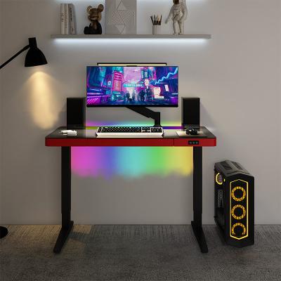 China Sit To Stand Desk Modern Adjustable Table Height Glass PC Gaming (Height) Desk For E-sports Gamer for sale