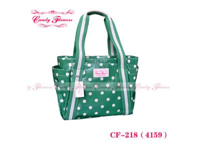 China Fashion PVC Green Handbags Womens Tote Bags with White polka dot for sale