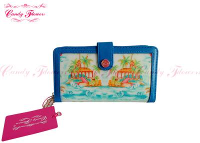 China Beauty Blue womens credit card wallet in Coconut Island And Pavilion Pattern for sale