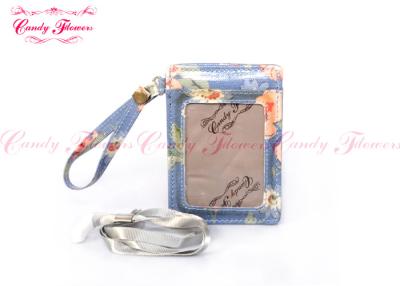 China Blue Floral Print Lanyard Credit Card Holder Beautiful For Women for sale