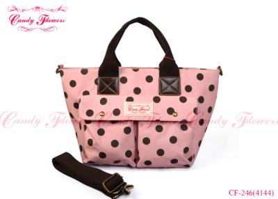 China Lovely Ladies Fashion Floral Print Handbags Pink And Brown Polka Dot for sale