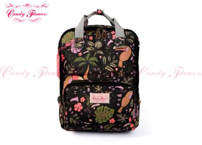 China Large Black Birds Flower Print Backpack , Waterproof Vintage Floral Bookbags for sale