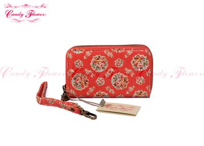 China Elegant Red Flower Ladies Card Wallet with 4 card slots Canvas Lining for sale