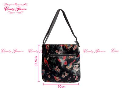 China Black Waterproof Big Capability Cross Body Bag Vintage Colorful Birds Flowers with Zipper for sale