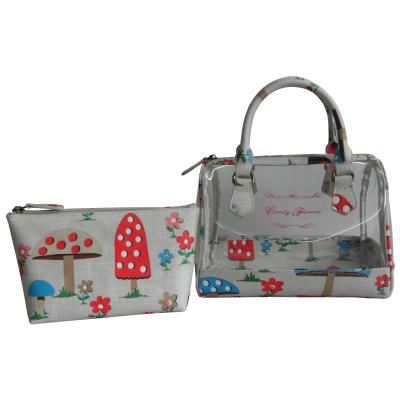 China 2 in 1 Clear Transparent  Waterproof Floral Print Handbags with  Small Cosmetic Bag for sale