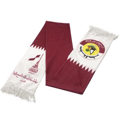 China Soft Smooth Feeling Fleece Customized Printing Qatar National Day Scarf Qatar Fans Football Scarf QND Scarf With Tassel for sale