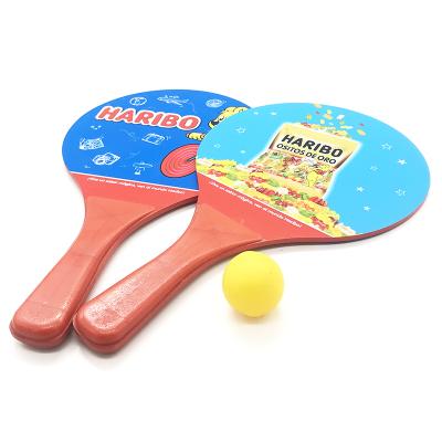 China Beach Tennis Rackets Wooden Kids Promotion Gifts And Giveaways Beach Paddle Racket Set With Logo In Net Bag Packing Custom Made for sale