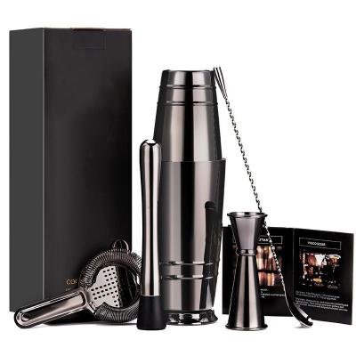 China 18oz and 28oz Viable Black Plated Cocktail Shaker Bar Set, 5 Pieces of Professional Bartender's Boston Stainless Steel Kit for sale