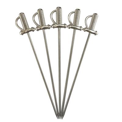 China Sustainable Stainless Steel Metal Cocktail Sword Shaped Fruit Picks Bar Tools For Party for sale