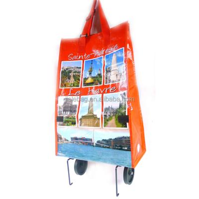 China Collapsible Trolley Supermarket Two Wheeled Trolley Folding Shopping Bag for sale