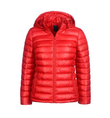 China Sustainable Feminine Lightweight Custom Red Sequin Hooded Down Jacket Womens Insulated Poly Padded Stripper Coat for sale