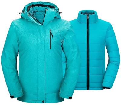 China BSCI Factory Waterproof Women 3 In One Blue Warm Breathable Hooded Rain Coat Ski Jacket Inner Down Mountain Jacket For Winter for sale