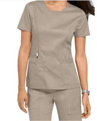 China Hospital Unform Women's Workwear Suit Core Stretch Khaki V-Neck Scrub Top Short Sleeve Slim Fit for sale