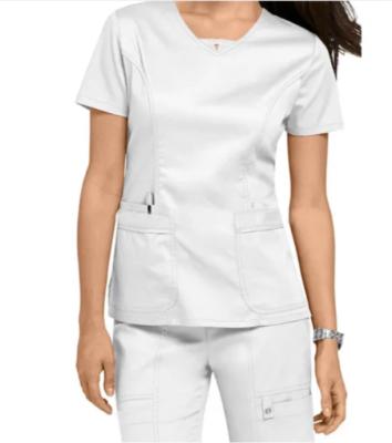 China Hospital Uniform Workwear Revolution Women's V-Neck White Scrub Top for sale