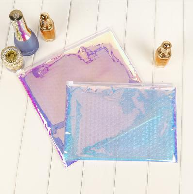 China Protective 2021 year new design shiny custom holographic bag ziplock cosmetic packaging for sale