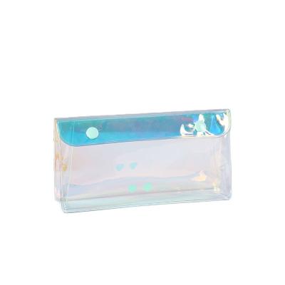 China Customized logo pvc mini holographic cosmetic bag by moq recyclable and size hologram clear transparent makeup bag for sale