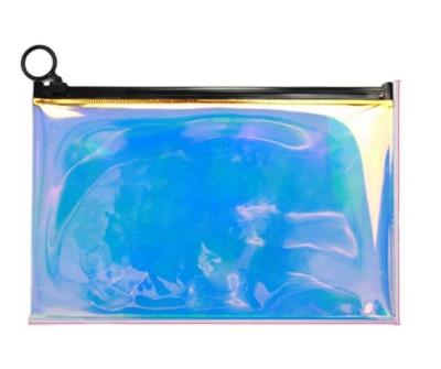 China Hot Selling Waterproof Colorful PVC Holographic Plastic Makeup Bag Waterproof PVC Zipper Iridescent Holographic Bag for sale