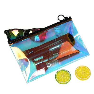 China Hot Selling Colorful Plastic Holographic Cosmetic Bag PVC Zipper Holographic Bag Waterproof Holographic Makeup Bag for sale