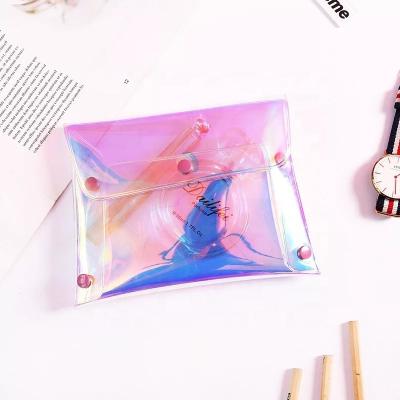 China Fashion Holographic Pocket Zipper Bag Custom Printing PVC Button Ziplock Bag for sale