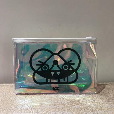 China Fashion logo and size clear pvc holographic cosmetic bag custom holographic plastic bag for sale