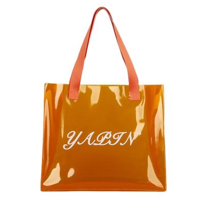 China Recyclable Size Custom Clear Transparencies Recycle Clear PVC Tote Bag Eco-friendly Plastic Shopping Tote Bag for sale