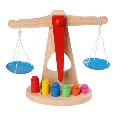 China Toy Teaching Aids Montessori Educational Kids Toys Wooden Balance Scale with 6 Weights Balancing Maths Practicing Toys for sale