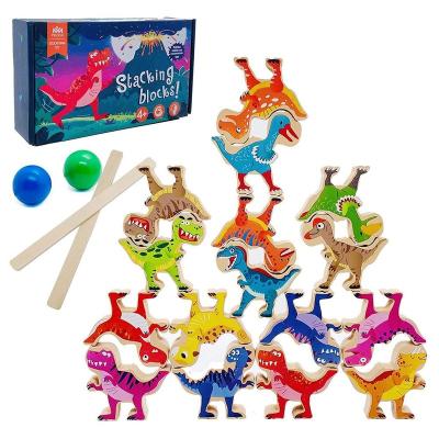 China Educational Kids Toys Dinosaur Education Stacking Toys Wooden Splicing Blocks Montessori Toy Wooden Animal Balance Blocks Board Games Play For Kids for sale