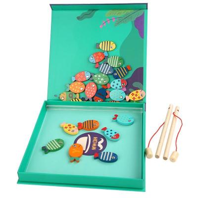 China Wooden Children Kitten Catching Fish Magnetic Fishing Toy Preschool Letter Recognition Spelling Puzzle Early Education Toys for sale