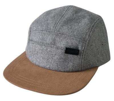 China COMMON Custom Design Gray Wool Blend 7 Panel Hats Sudede Brim Strap Pocket Front Panel Pocket Snapback Caps Pocket Sports Mens Hat for sale