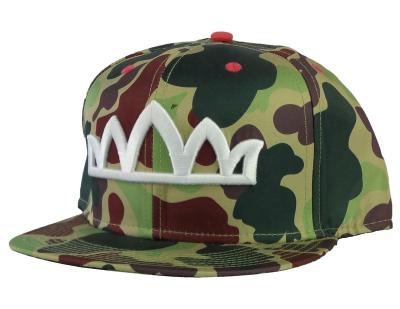 China COMMON Popular Flat Brim Camouflage Print Snapback Hat Cap, 6 Panel 3d White Embroidery Camouflage Snapback Caps Hats, Camouflage Snapback Cap for sale