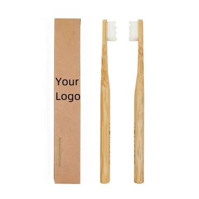 China Disposable Ecofriendly Natural Bamboo Toothbrush Thick Wavy Handle Custom LOGO Organic Charcoal Toothbrush For Children and Adult for sale