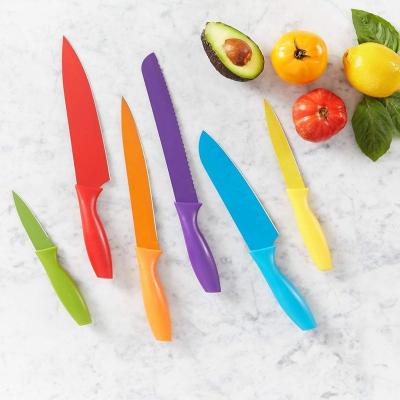 China Viable Nonstick Color Printed Stainless Steel Blade And PP Plastic Handle With 6pcs Color Box Kitchen Knife Protector Set for sale