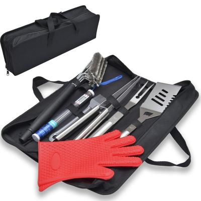 China High Quality Easily Cleaned Stainless Steel 7pcs BBQ Grilling Tool Kit Portable BBQ Accessories Carry Bag for sale