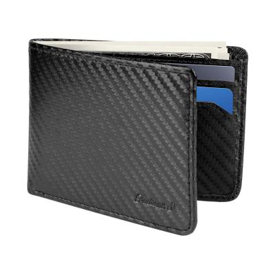 China China Anti-theft Newly Customized Slim Minimalist Men's Wallet Carbon Fiber Leather RFID Blocking Safe Wallet for sale