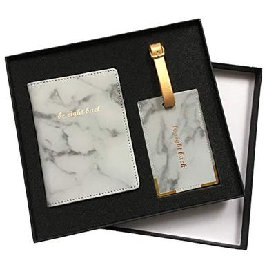 China OEM Waterproof LOGO Classic Marble Faux Leather Travel Wallet Passport Holder Luggage Tag Box Gift Sets for sale