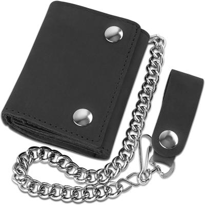 China Genuine Cowhide Men's Slim Wallet Customized Genuine Cowhide Men's Wallet Waterproof Black Trucker Biker Wallet Triple Thin Chain Wallet for sale