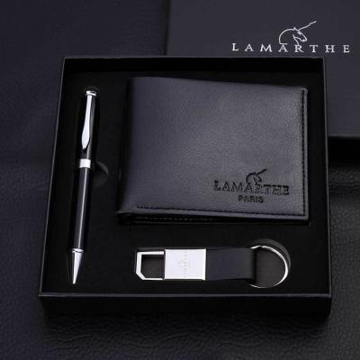 China 2022 Hot Selling High Quality Men's Wallet Key Chain Pen Gift Set Leather Customized Gift Wallet Waterproof For Husband Friend for sale